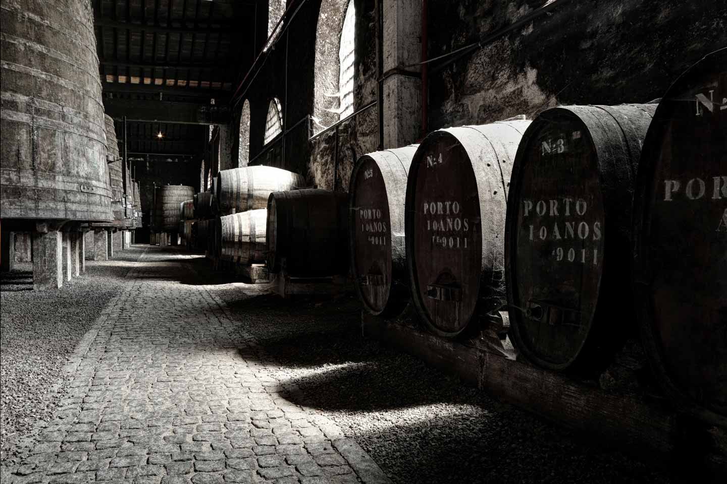 Barrel cellar with ageing wine